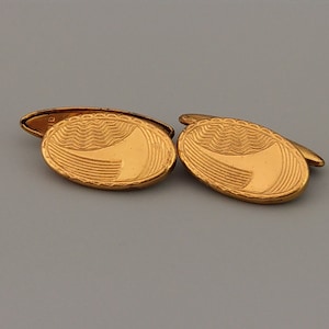 Oval art Deco Cufflinks Gold Gilt Engine turned