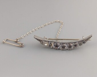 Victorian Sterling Silver Paste Crescent Moon Brooch