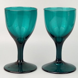 Pair of Bristol Rhenish Green Tulip Shaped wine Glasses c1840