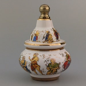 White Vintage Greece oil perfumes Bottle & solid perfume pot with Greek scenes