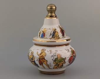 White Vintage Greece oil perfumes Bottle & solid perfume pot with Greek scenes