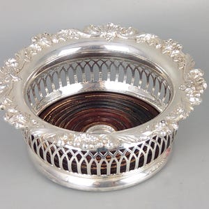 Antique Pierced Bottle Coasters Silver Plated Grape & Vine