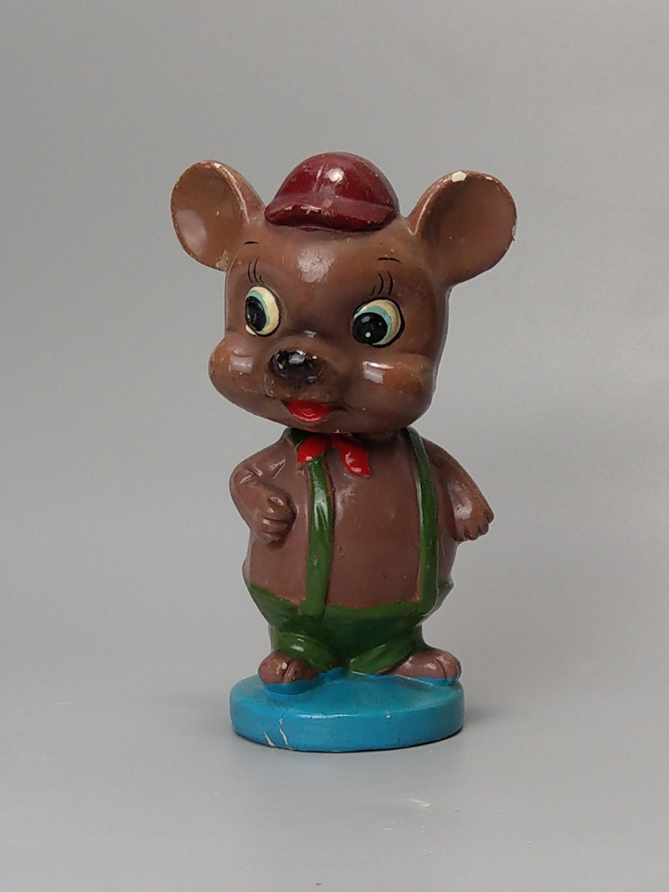 Mouse in cup hat bobblehead Figurine Paper Mache Japan c1940 #2