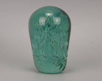 Victorian Paperweight Small Green Glass Dump With swirl controlled bubbles