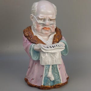 Antique Figural Tobacco Jar Man reading the Times by Conta and Bohme Possneck