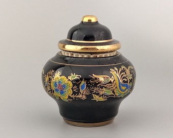 Small black Vintage Greek solid perfume pot Dr Dali Floral scroll design