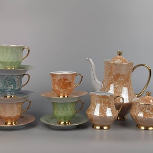 Lusterware porcelain coffee set Chodziez Made in Poland