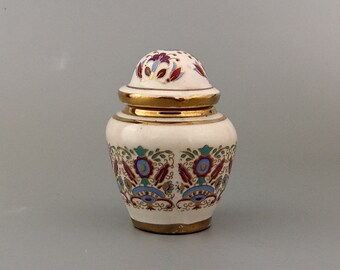Medium White Vintage Greek solid perfume pot Floral Scroll design