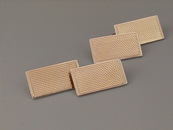 Art deco Rectangle Cufflinks engine turned 9ct Go… - image 10