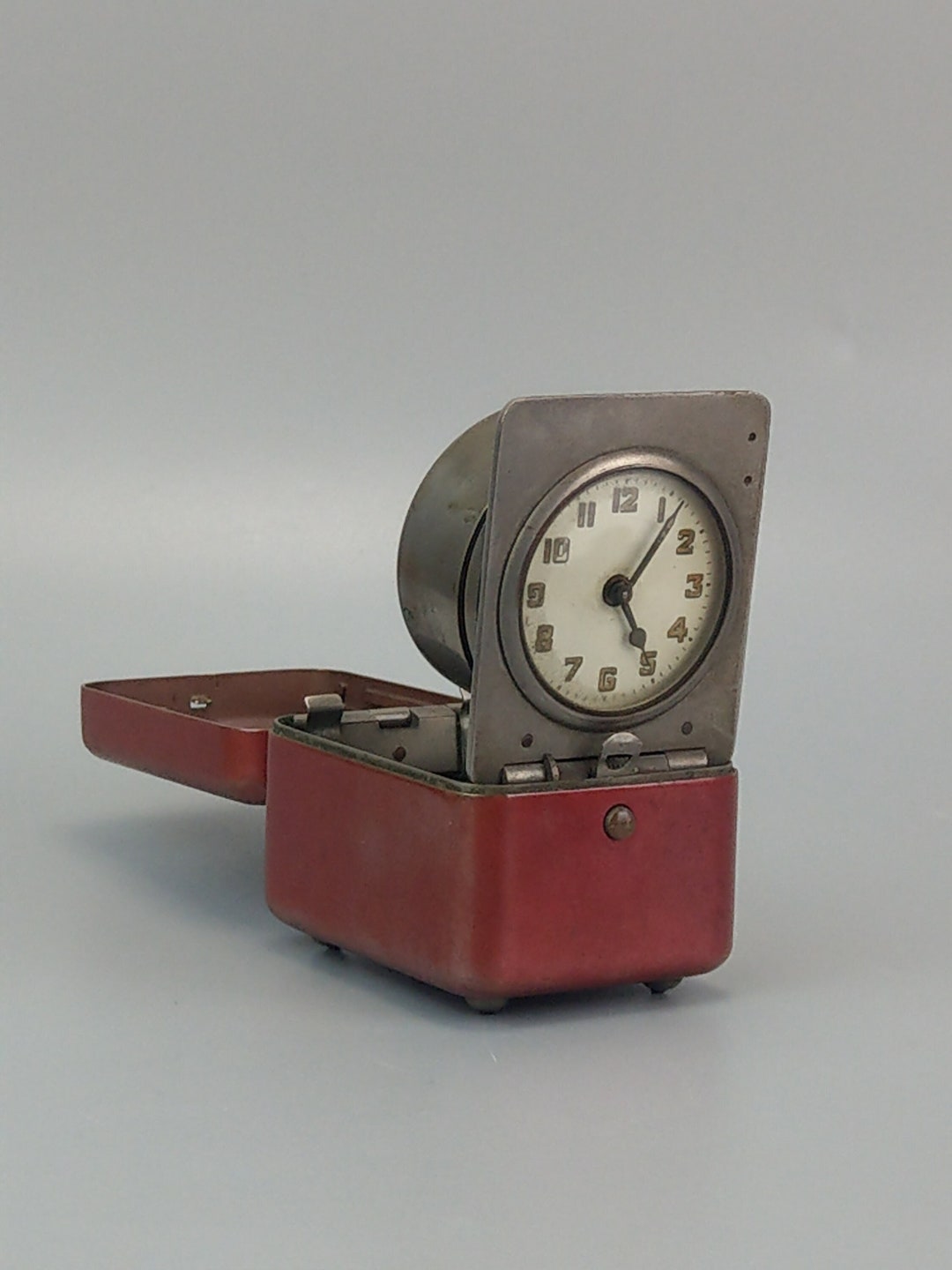 Military Miniature Traveling Alarm Clock in Red Enamel Case Etsy