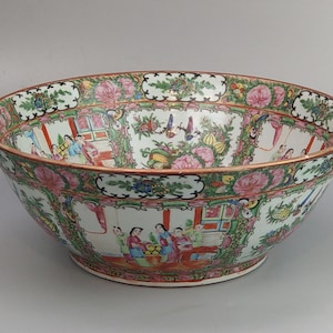 Large Chinese Rose Medallion Punch Bowl