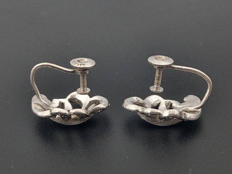 Marcasite Silver Sterling Leaf shaped Art deco earrings
