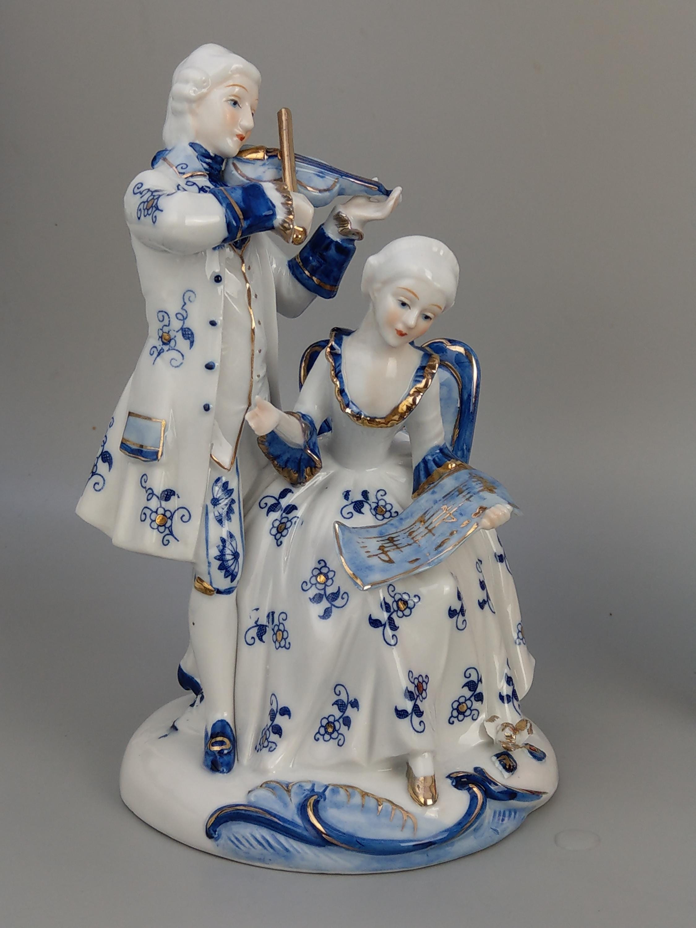 Norleans Japan Figurine Musicians in Blue and White in Victorian