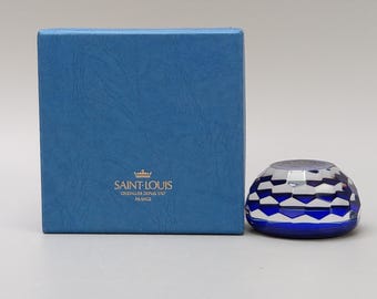 Vintage Saint Louis Kobalt Blau Glas Briefbeschwerer mit Box Honeycomb