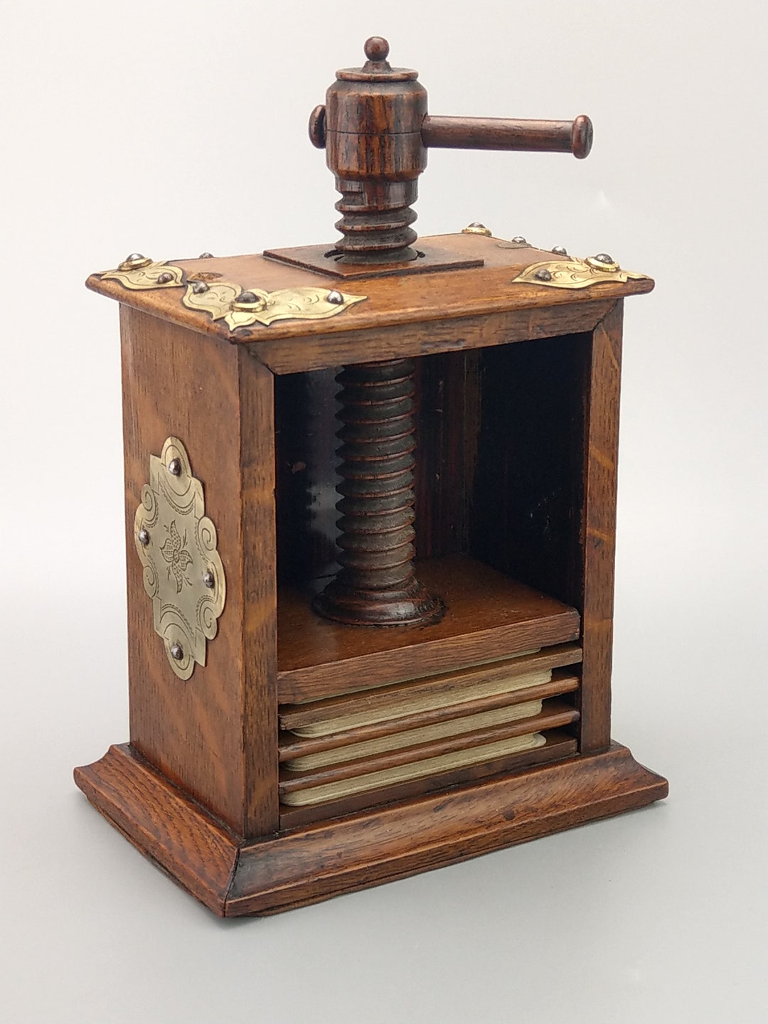 Antique Oak Playing Card Press With Brass Fastenings Etsy
