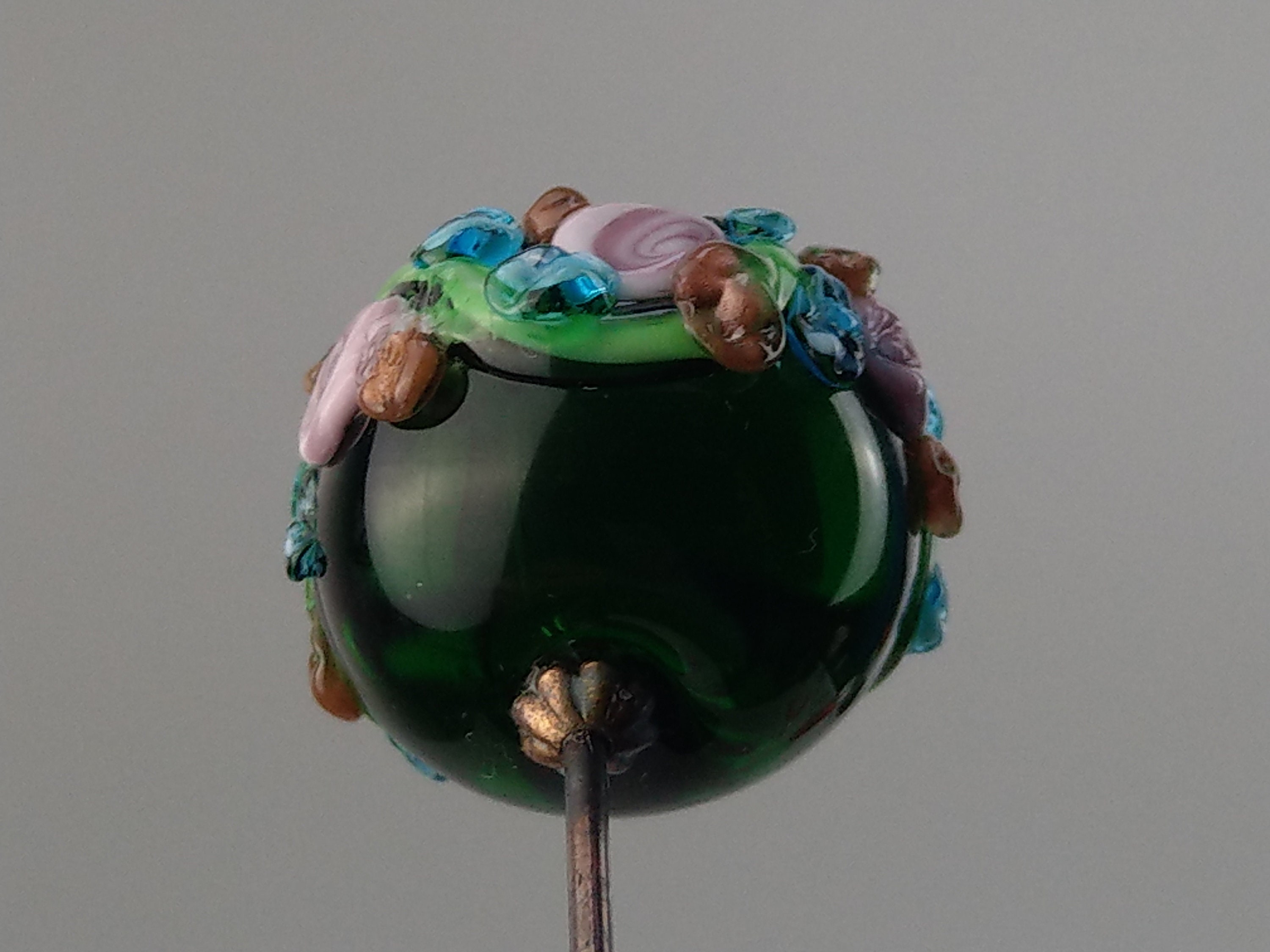 Large Emerald Green Murano Glass Hat Pin With Flowers C1900 Etsy