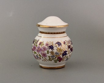 Medium White Vintage Greek solid perfume pot Pink Floral Scroll pattern