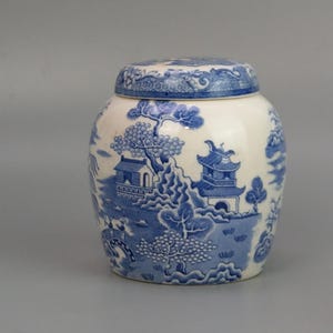 Antique Tea caddy Small Jar Willow pattern Mason's England