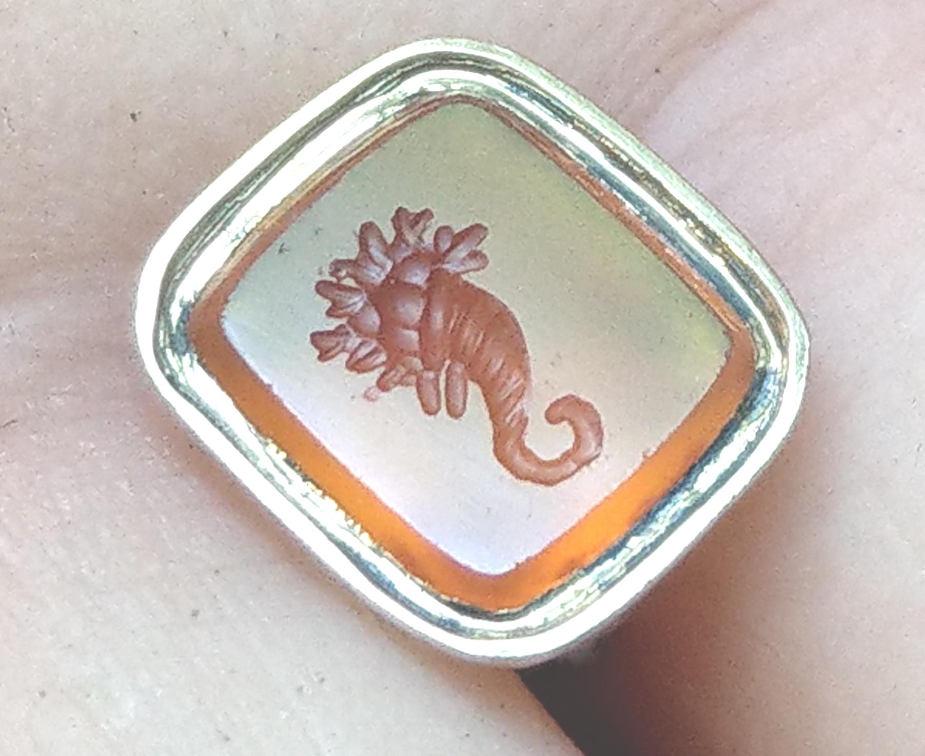 Gorgian carnelian intaglio seal cornucopia with flowers set in a Cased Gold