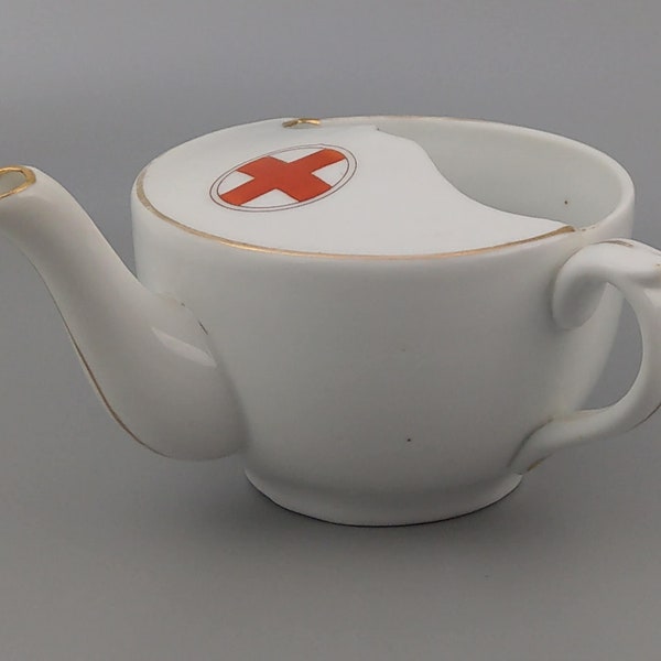 White Porcelain Invalid Feeder Cup with a red cross