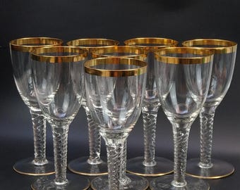 Extra Large Wine Goblets with Gold Rim and Twisted Stem set of 8