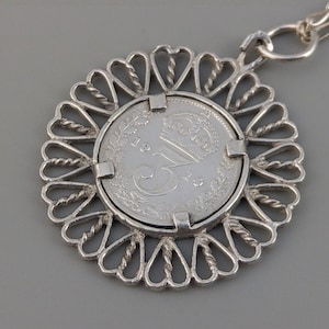 Three pence pendant coin in silver mount 1914