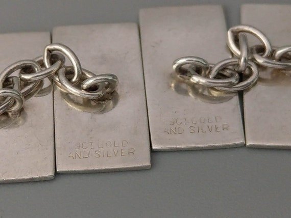 Art deco Rectangle Cufflinks engine turned 9ct Go… - image 4