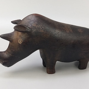 Tribal Art Rhino Carved Wood figurine