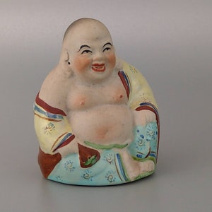 Vintage sitting laughing Buddha biscuit porcelain figure