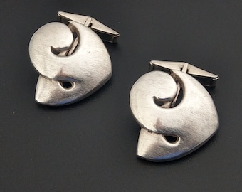 Large Modernist Sterling Silver Cufflinks  brushed silver