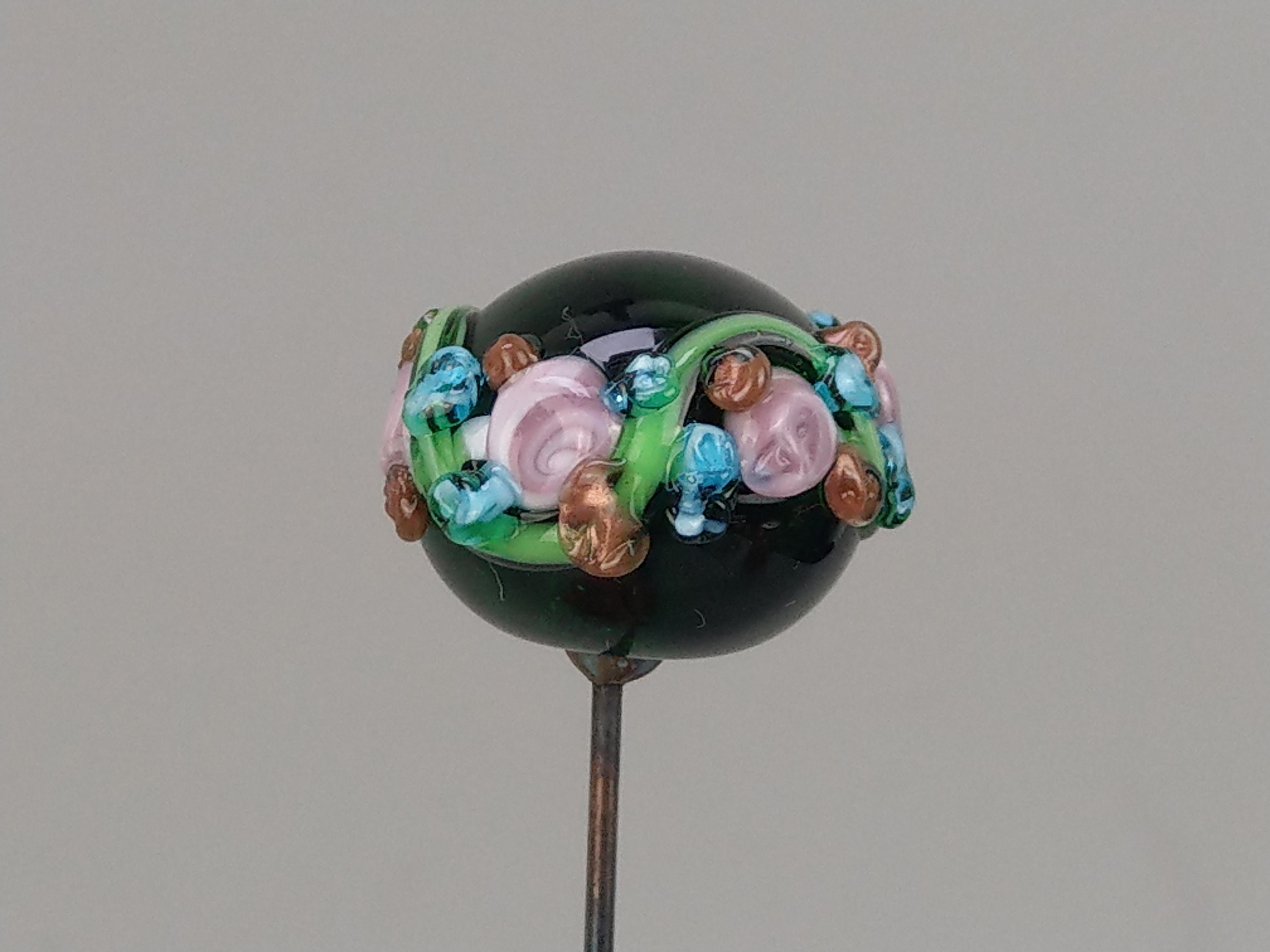 Large Emerald Green Murano Glass Hat Pin With Flowers C1900 Etsy