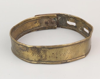 Early English sheet brass dog collar, late 18th century, engraved H. Hall Newark