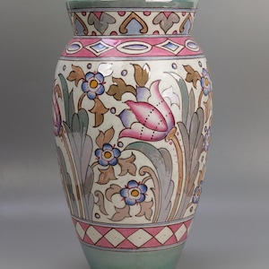Large Vase Pink Wind Tossed Tulips Charlotte Rhead Bursley Ware vase