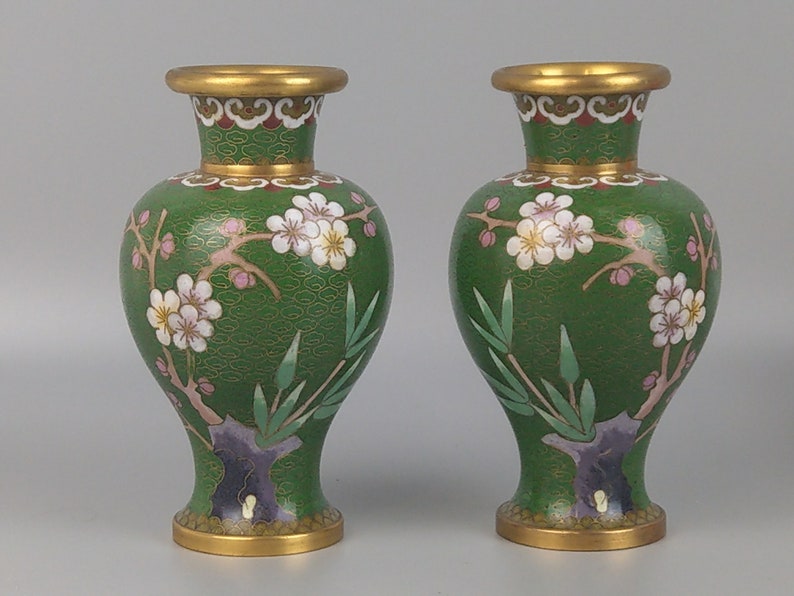 Small Pair of Green Cloisonne Vases C1980 Etsy