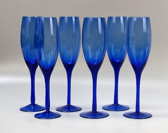 Juego de 6 copas de champán vintage de color azul cobalto