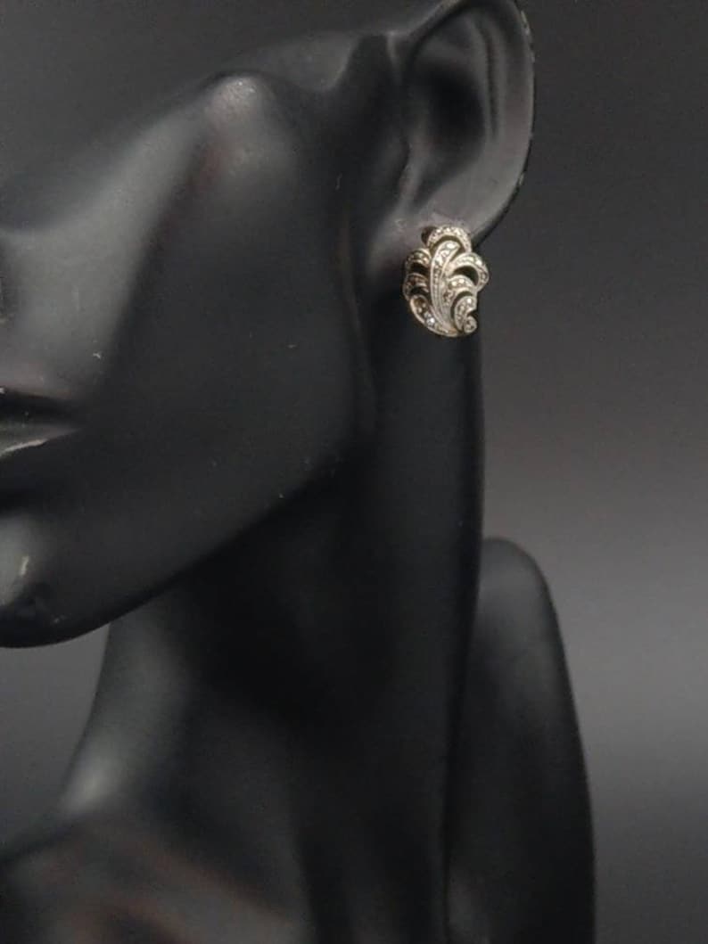 Marcasite Silver Sterling Leaf shaped Art deco earrings
