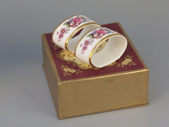 Porcelain Napkins ring set of 2 Posies Royal Crow… - image 3