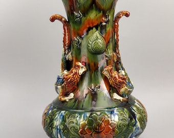滴り釉薬仕上げの陶器花瓶 20世紀初頭の小さな陶器工房の滴釉薬花瓶 - Etsy 日本