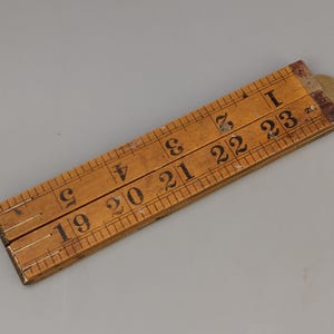 Regla plegable vintage de 2 pies de madera de boj, 4 pliegues, fuente grande, Rabone n.º 1167