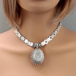 Victorian Sterling Silver Book Chain with Locket with etched floral pattern