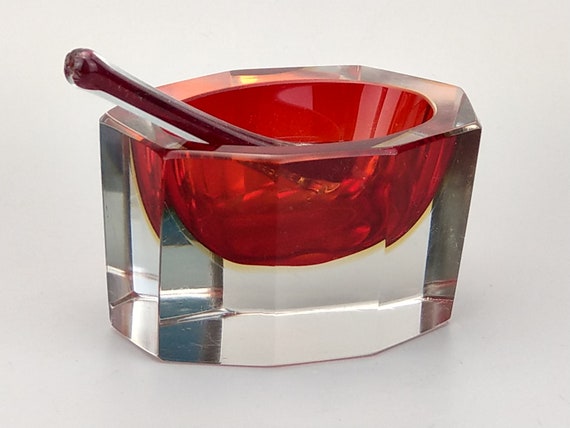 Faced Murano Glass Sommerso Ashtray With Tamper Stick -  Denmark