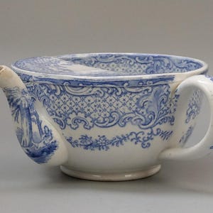 Antique Invalid Feeder Cup Blue Transfer Flowers scroll