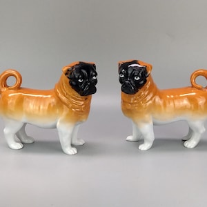 Pair of Antique Pug Dog Figurine Victoria Carlsbad Austria