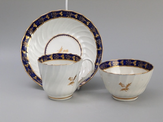 Antique Worcester Porcelain Trio Cobalt Blue & Gold Tea Bowl