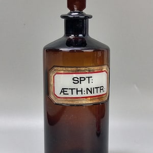 Antique Chemist Brown Glass Bottle with Recessed Label SPT AETH NITR