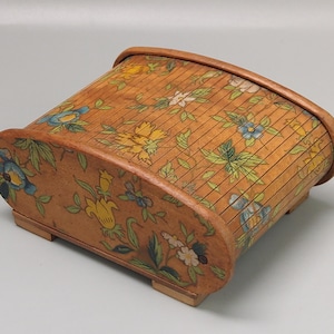 Scatola per sigarette vintage con coperchio a tamburo e motivo floreale