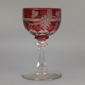 Antique Bohemian Wine Glass Cut to clear with Grapes pattern