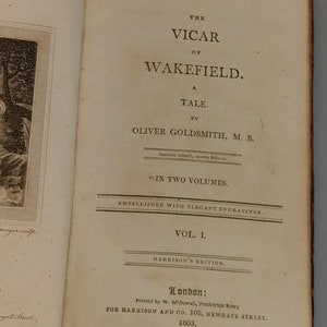 Small antique book Vicar of Wakefield Olivier Goldsmith Vol 1 Harrison&#39;s edition 1803