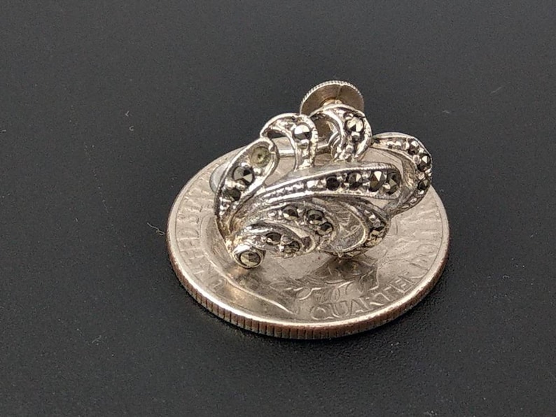 Marcasite Silver Sterling Leaf shaped Art deco earrings