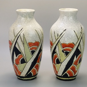 「ヴェルリス(仏)1925~55」 1930年代アールデコ花瓶「ダンサー」 オールド バカラ アールヌーボー様式 緑赤硝子 金彩 薊文花器